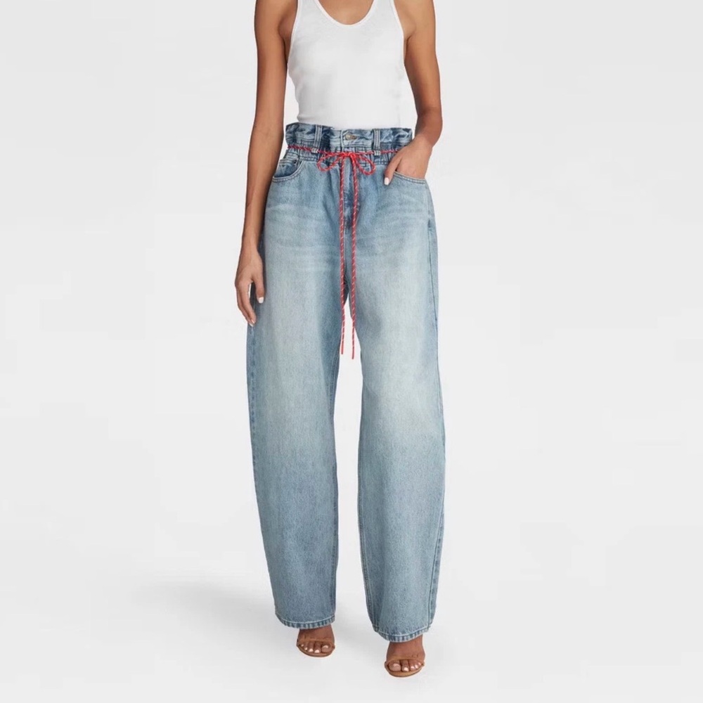 KBB by KAHLANA Women's Barrel Leg 'The Paper Bag Jean' - Light Wash 14,18,20,22